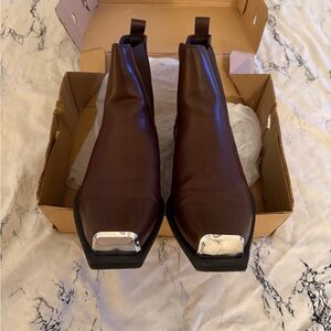 ASOS Dark Brown Leather Boots with Silver Toe Caps